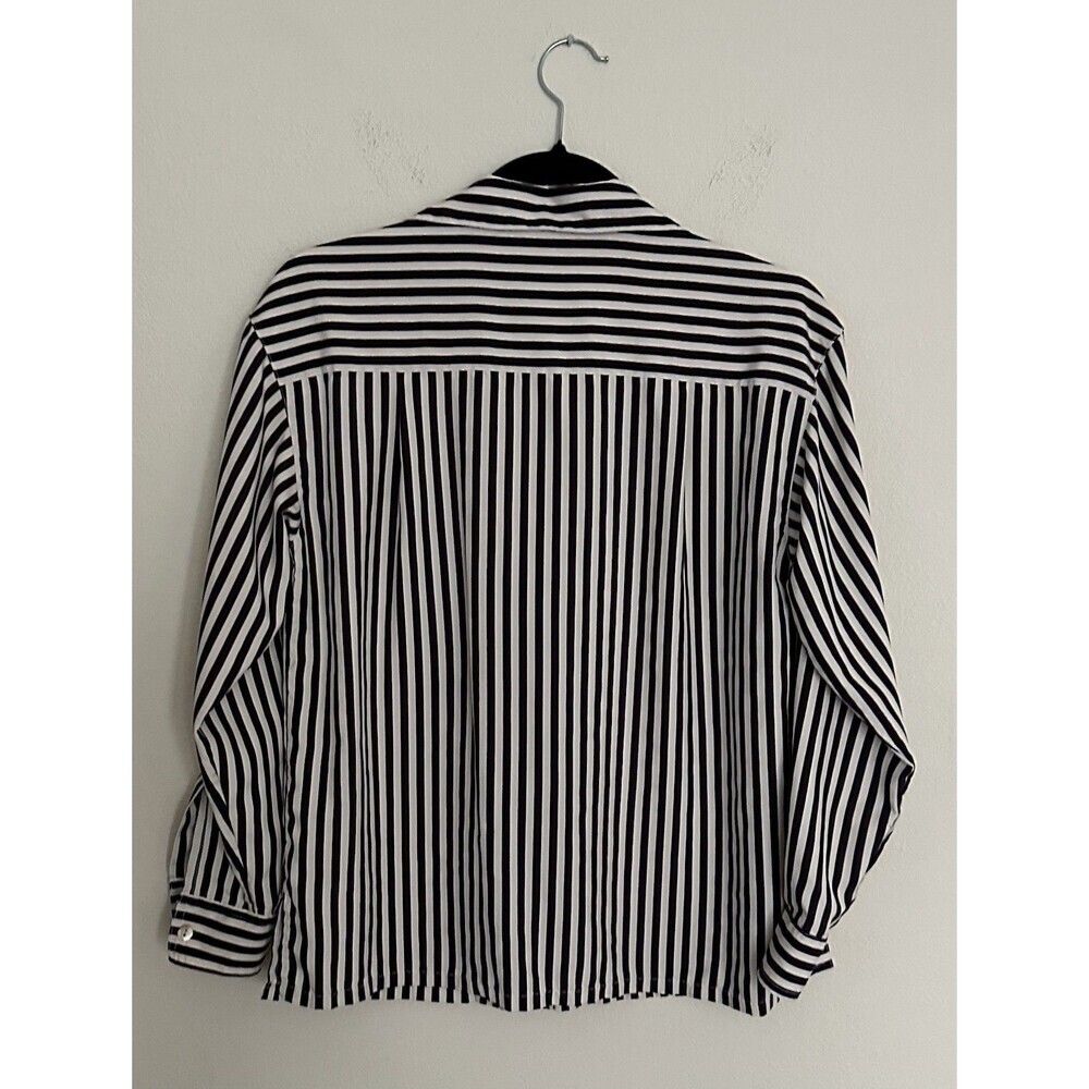 Vintage 100% Silk Casual Corner Womens Top Size XS Black White Stripe Button-Up - Picture 5 of 15